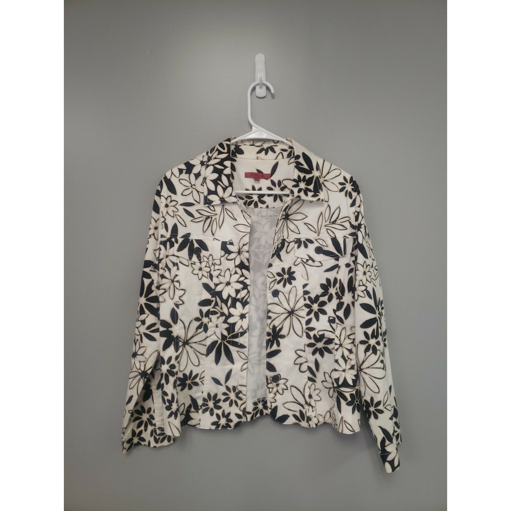 Joni B. Women's Jacket Floral Black Gold White Lightweight Cotton Stretch Medium